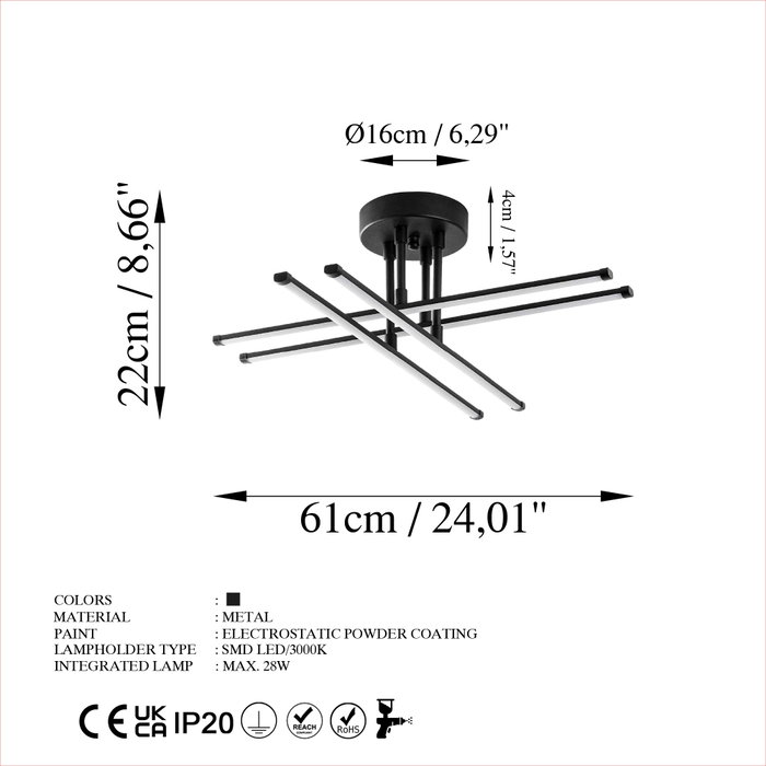 Opviq Exhaust-13661 Lámpara de araña de metal Negra